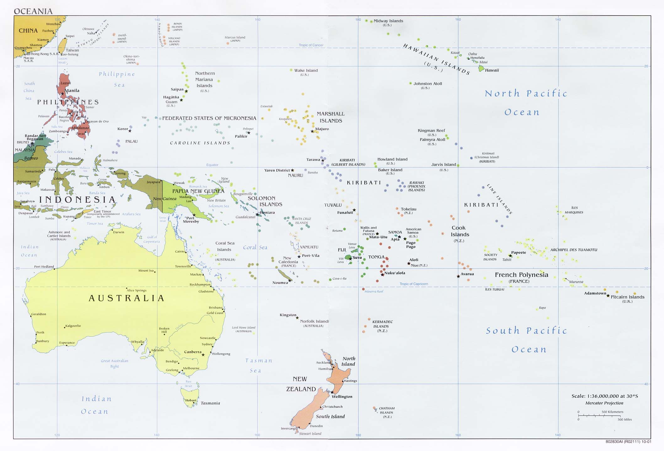 Politisk karta Australien och Oceanien 2001